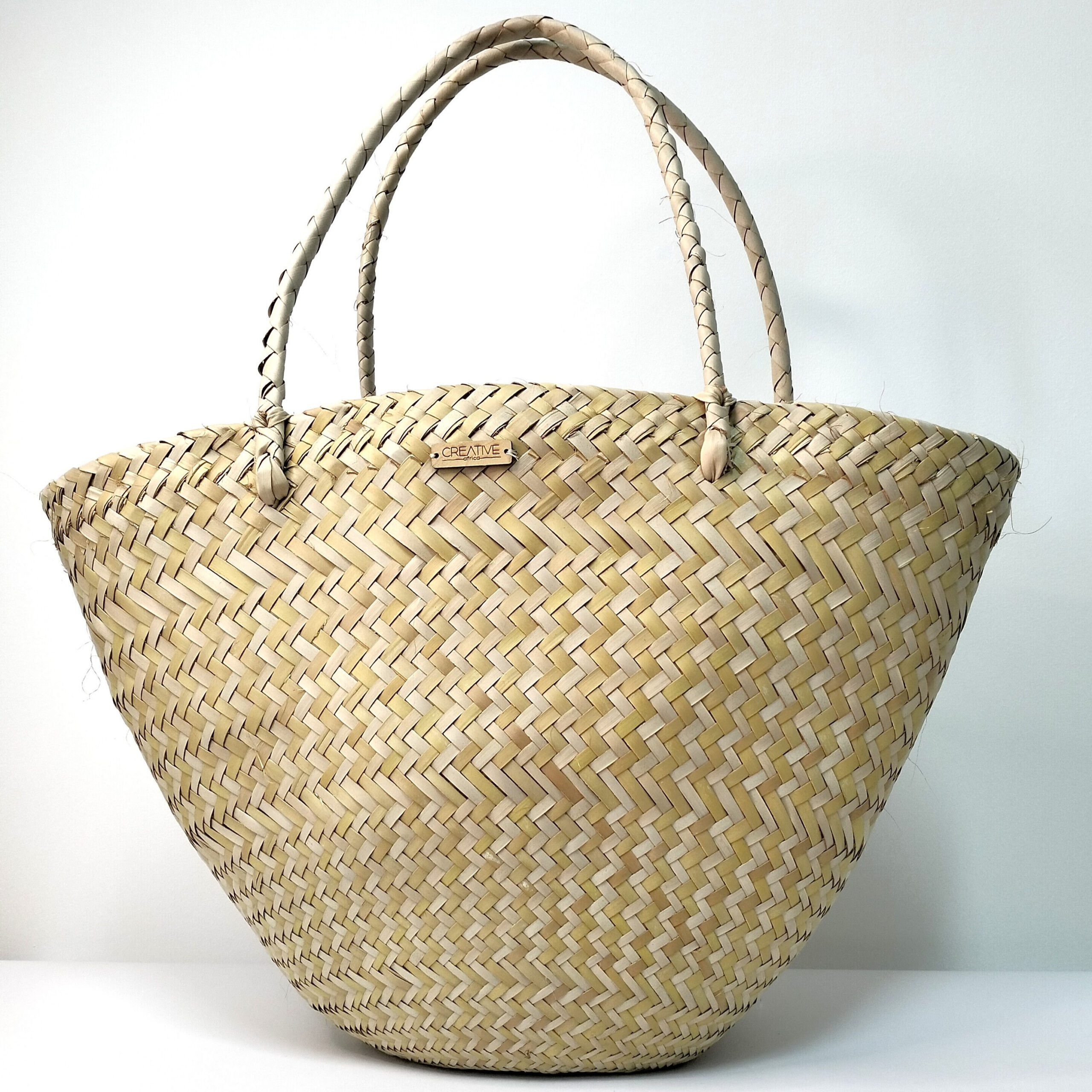 Bolsa artesanal Melides em folha de palma com detalhe amarelo