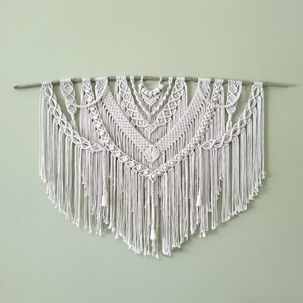 Painel de macramé natural com cana